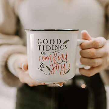 Sweet Water Decor Good Tidings Christmas Coffee Mug | 16oz Campfire Style Ceramic Mug | Seasonal Chr...