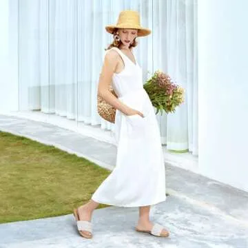 ATHMILE Braided Womens Sandals Round Open Toe Fashion Slide Sandals Women Dressy Summer Flat Beach W...