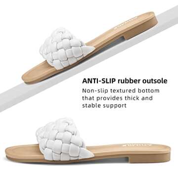 ATHMILE Braided Womens Sandals Round Open Toe Fashion Slide Sandals Women Dressy Summer Flat Beach White Size 8