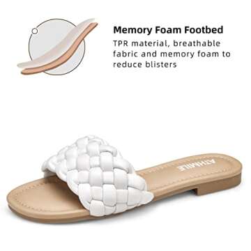ATHMILE Braided Womens Sandals Round Open Toe Fashion Slide Sandals Women Dressy Summer Flat Beach White Size 8