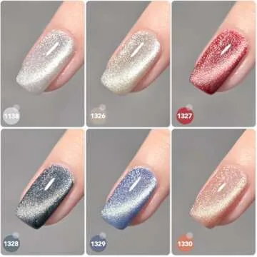 GAOY Holographic Glitter Cat Eye Gel Polish Set of 6 Colors with Free Magnet UV LED Soak Off Nail Po...
