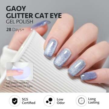 GAOY Holographic Glitter Cat Eye Gel Polish Set of 6 Colors with Free Magnet UV LED Soak Off Nail Polish Home DIY Manicure Nail Salon Varnish