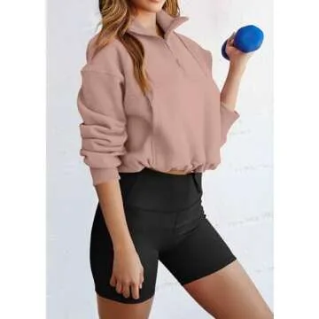 KIRUNDO Womens Half Zip Long Sleeve Sweatshirt Pullover With Drawstring Stretchy Yoga Athletic Tops 2024 Fall Sweaters(Nude Pink, X-Large)
