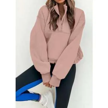 KIRUNDO Womens Half Zip Long Sleeve Sweatshirt Pullover With Drawstring Stretchy Yoga Athletic Tops 2024 Fall Sweaters(Nude Pink, X-Large)