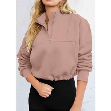 KIRUNDO Womens Half Zip Long Sleeve Sweatshirt Pullover With Drawstring Stretchy Yoga Athletic Tops 2024 Fall Sweaters(Nude Pink, X-Large)