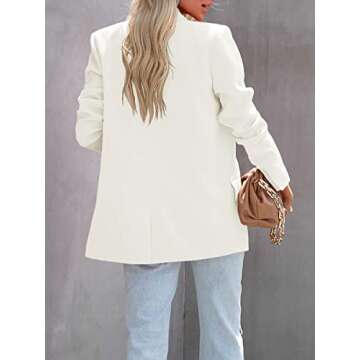 ANRABESS Women Long Sleeves Buttons Open Front Casual Fashion Oversized Lightweight Blazer Jackets Suits with Pockets 692baise-M White