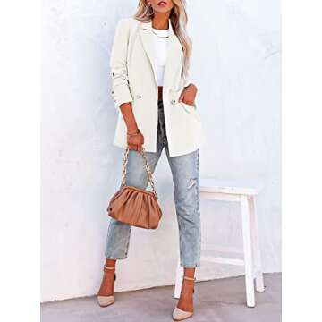 ANRABESS Women Long Sleeves Buttons Open Front Casual Fashion Oversized Lightweight Blazer Jackets Suits with Pockets 692baise-M White