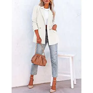 ANRABESS Women Long Sleeves Buttons Open Front Casual Fashion Oversized Lightweight Blazer Jackets Suits with Pockets 692baise-M White