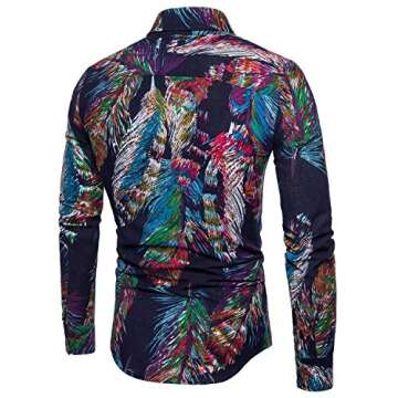 EMAOR Men's Long Sleeve Button Down Floral Dress Shirt Tops, CS 54, US Large(Slim Fit) = Tag 4XL