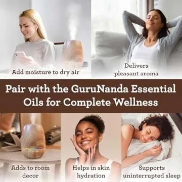 GuruNanda Woodsy Ultrasonic Diffuser & Cool Mist Humidifier - Aromatherapy Diffuser with Auto Shut-Off, 7 LED Lights & 5 Modes - Perfect for Spa, Yoga, Office & Large Room - Helps to Relax (150 mL)