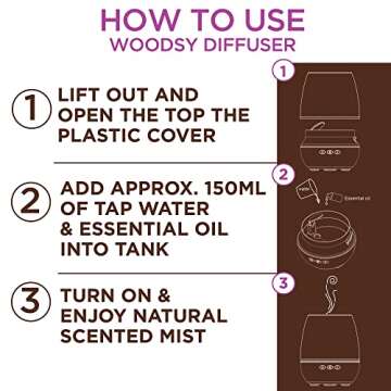 GuruNanda Woodsy Ultrasonic Diffuser & Cool Mist Humidifier - Aromatherapy Diffuser with Auto Shut-Off, 7 LED Lights & 5 Modes - Perfect for Spa, Yoga, Office & Large Room - Helps to Relax (150 mL)