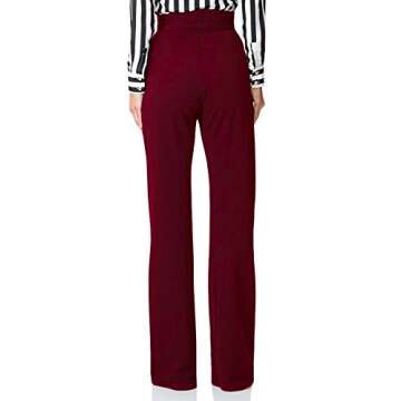 LKOUS Women Work Casual Stretchy Straight Wide Leg High Waisted Long Pants with Belt Wine M