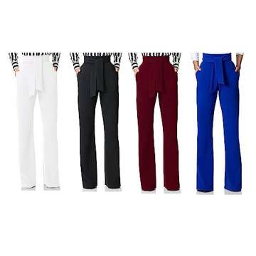 LKOUS Women Work Casual Stretchy Straight Wide Leg High Waisted Long Pants with Belt Wine M