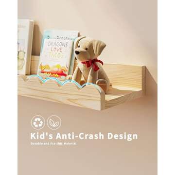 Nursery Book Shelves, 4-Pack Wood Floating Shelves for Wall Kids, Scalloped Shelves, Wall Book Shelv...