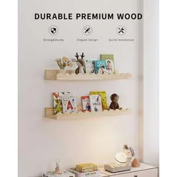 Nursery Book Shelves, 4-Pack Wood Floating Shelves for Wall Kids, Scalloped Shelves, Wall Book Shelves for Bedroom Kids, Toddler Room, Baby Room, Nursery Decor(Wood, 16.5 Inches)