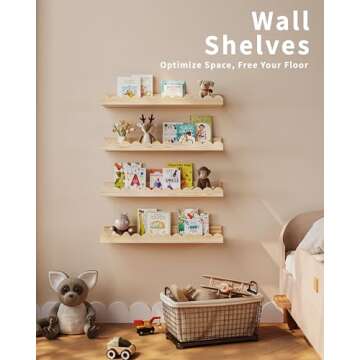 Nursery Book Shelves, 4-Pack Wood Floating Shelves for Wall Kids, Scalloped Shelves, Wall Book Shelves for Bedroom Kids, Toddler Room, Baby Room, Nursery Decor(Wood, 16.5 Inches)