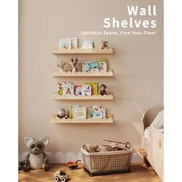 Nursery Book Shelves, 4-Pack Wood Floating Shelves for Wall Kids, Scalloped Shelves, Wall Book Shelves for Bedroom Kids, Toddler Room, Baby Room, Nursery Decor(Wood, 16.5 Inches)