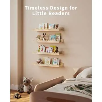 Nursery Book Shelves, 4-Pack Wood Floating Shelves for Wall Kids, Scalloped Shelves, Wall Book Shelves for Bedroom Kids, Toddler Room, Baby Room, Nursery Decor(Wood, 16.5 Inches)
