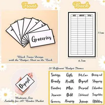 40 Pieces Cash Envelopes Budget Sheets Expense Tracker Sheets A7 Binder Pockets Binder Zipper Folders Money Organizer for Cash Binder Budget Envelopes System