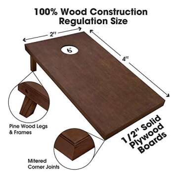 GoSports 4 ft x 2 ft Regulation Size Wooden Cornhole Boards Set with Dark Brown Varnish - Includes Carrying Case and Bean Bags (Choose Your Colors) Over 100 Color Combinations