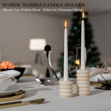 WORHE Natural Travertine Marble Candle Holders Set of 2