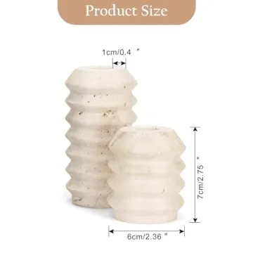 WORHE Natural Travertine Marble Candle Holders Set of 2