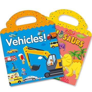 Reusable Sticker Book for Kids 2-4, 2 Sets Vehicle & Dinosaur Sticker Busy Book Educational Learning...