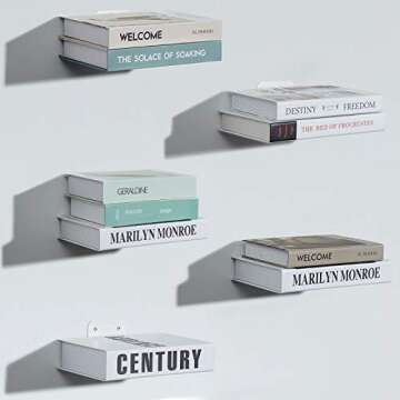 Jetec 6 Pieces Floating Bookshelf Iron Floating Shelves Invisible Wall Mounted Bookshelf Multipurpose Wall Shelves for Home Office Classroom Library (White)