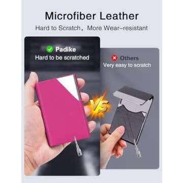 Padike Business Card Holder, Upgraded Leather Business Card Case Pocket Card Holders for Men or Women, Metal Slim Name Card Holder RFID Blocking Business Card Carrier with Magnetic Closure (Rose red)