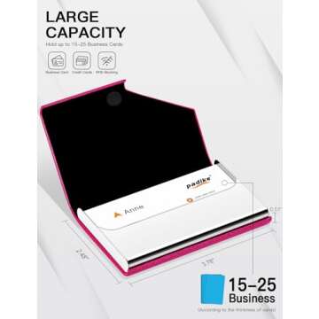 Padike Business Card Holder, Upgraded Leather Business Card Case Pocket Card Holders for Men or Women, Metal Slim Name Card Holder RFID Blocking Business Card Carrier with Magnetic Closure (Rose red)