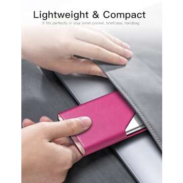 Padike Business Card Holder, Upgraded Leather Business Card Case Pocket Card Holders for Men or Women, Metal Slim Name Card Holder RFID Blocking Business Card Carrier with Magnetic Closure (Rose red)