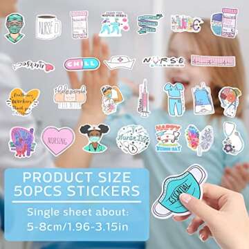 50PCS Nursing Stickers, Medical Stickers Vinyl Nursing Student Stickers Funny Nurse Stickers for Wat...