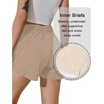 BMJL Women's Running Short Summer Athletic High Waisted Drawstring Causal Workout Sport Short with Pockets(S,Khaki)