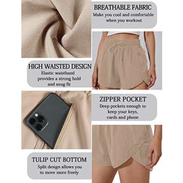BMJL Women's Running Short Summer Athletic High Waisted Drawstring Causal Workout Sport Short with Pockets(S,Khaki)