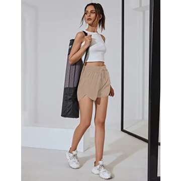 BMJL Women's Running Short Summer Athletic High Waisted Drawstring Causal Workout Sport Short with Pockets(S,Khaki)