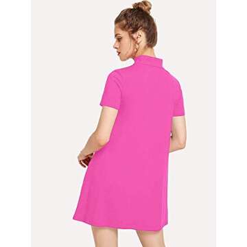 Milumia Women's Mock Neck T Shirt Dress Casual Short Sleeve Loose A Line Swing Mini Dress Rose Red X...