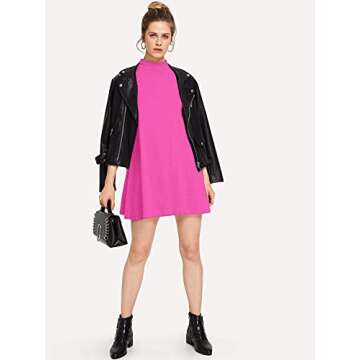 Milumia Women's Mock Neck T Shirt Dress Casual Short Sleeve Loose A Line Swing Mini Dress Rose Red X-Large