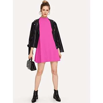 Milumia Women's Mock Neck T Shirt Dress Casual Short Sleeve Loose A Line Swing Mini Dress Rose Red X-Large