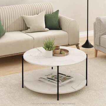 Furinno Besi 2-Tier Modern Round Coffee Table with Sturdy Metal Legs