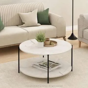 Furinno Besi 2-Tier Modern Round Coffee Table with Sturdy Metal Legs