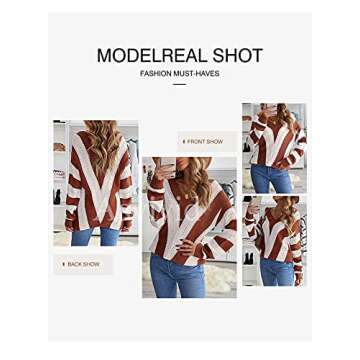 Asvivid Womens Sweaters Spring 2023 Fall Striped V Neck Long Bat Sleeve Color Block Warm Sweater Soft Brown Knitted Jumper Tops S