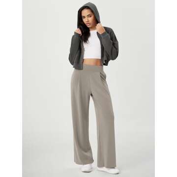 ODODOS Modal Soft Wide Leg Pants for Women High Waist Casual Relaxed Pants with Pockets, 29" Inseam, Khaki, X-Small