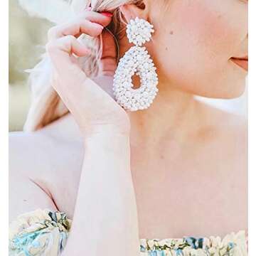 Fashion Cute DIY Handmade Beaded Statement Earrings for Women, Funny Elements for Flamingo, Parrot, Ice Cream, Snake and Green Leaf(Teardrop Beaded)