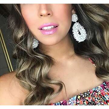 Fashion Cute DIY Handmade Beaded Statement Earrings for Women, Funny Elements for Flamingo, Parrot, Ice Cream, Snake and Green Leaf(Teardrop Beaded)