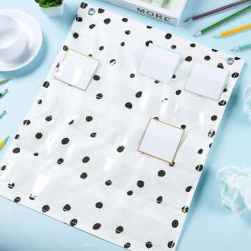 Qyeahkj 6Pcs Classroom Magnetic Pocket Chart Mini Black Dots White Hanging Scheduling Pocket Chart Management Back to School Resources for Kids Sentence Strips Cards Home Office Supplies 17 x 14in