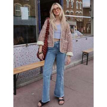 YKR Women's Cropped Puffer Jacket Floral Print Quilted Puffer Jackets Open Front Lightweight Short Jacket Trendy Pink S