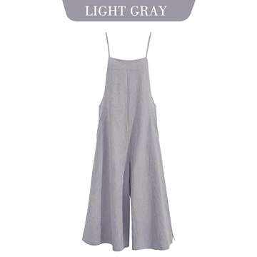 YESNO Women Casual Loose Long Bib Pants Wide Leg Jumpsuits Baggy Cotton Rompers Overalls with Pockets (S PZZTYP2 Light Gray)