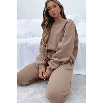 Alunzoem Women's Tracksuit 2-Piece Set Soft Comfortable Sweat Suit Lounge Set in Khaki