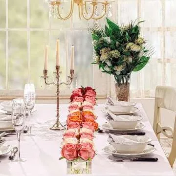KIWOEN Acrylic Flower Vase Rectangular Floral Centerpiece 2 Pack Total 31.6 Inches 32 Holes Rectangle Decorative Modern Vases for Home Wedding Dining Table Decor, Clean, VEST-002