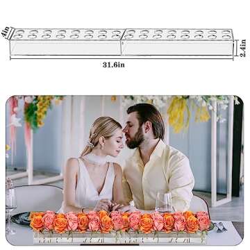 KIWOEN Acrylic Flower Vase Rectangular Floral Centerpiece 2 Pack Total 31.6 Inches 32 Holes Rectangle Decorative Modern Vases for Home Wedding Dining Table Decor, Clean, VEST-002